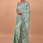 Classic Satin Sea Green Embroidered Saree