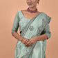 Classic Satin Sea Green Embroidered Saree