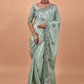 Classic Satin Sea Green Embroidered Saree