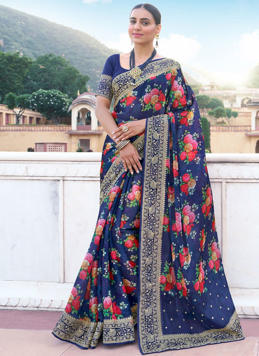 Classic Silk Blue Digital Print Saree