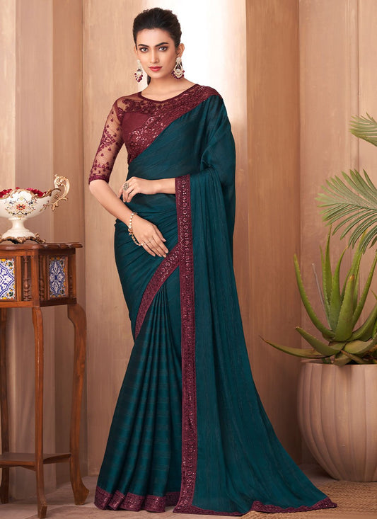 Classic Silk Morpeach Embroidered Saree