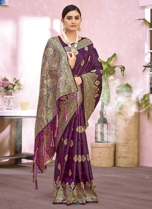 Trendy Saree Silk Purple Embroidered Saree