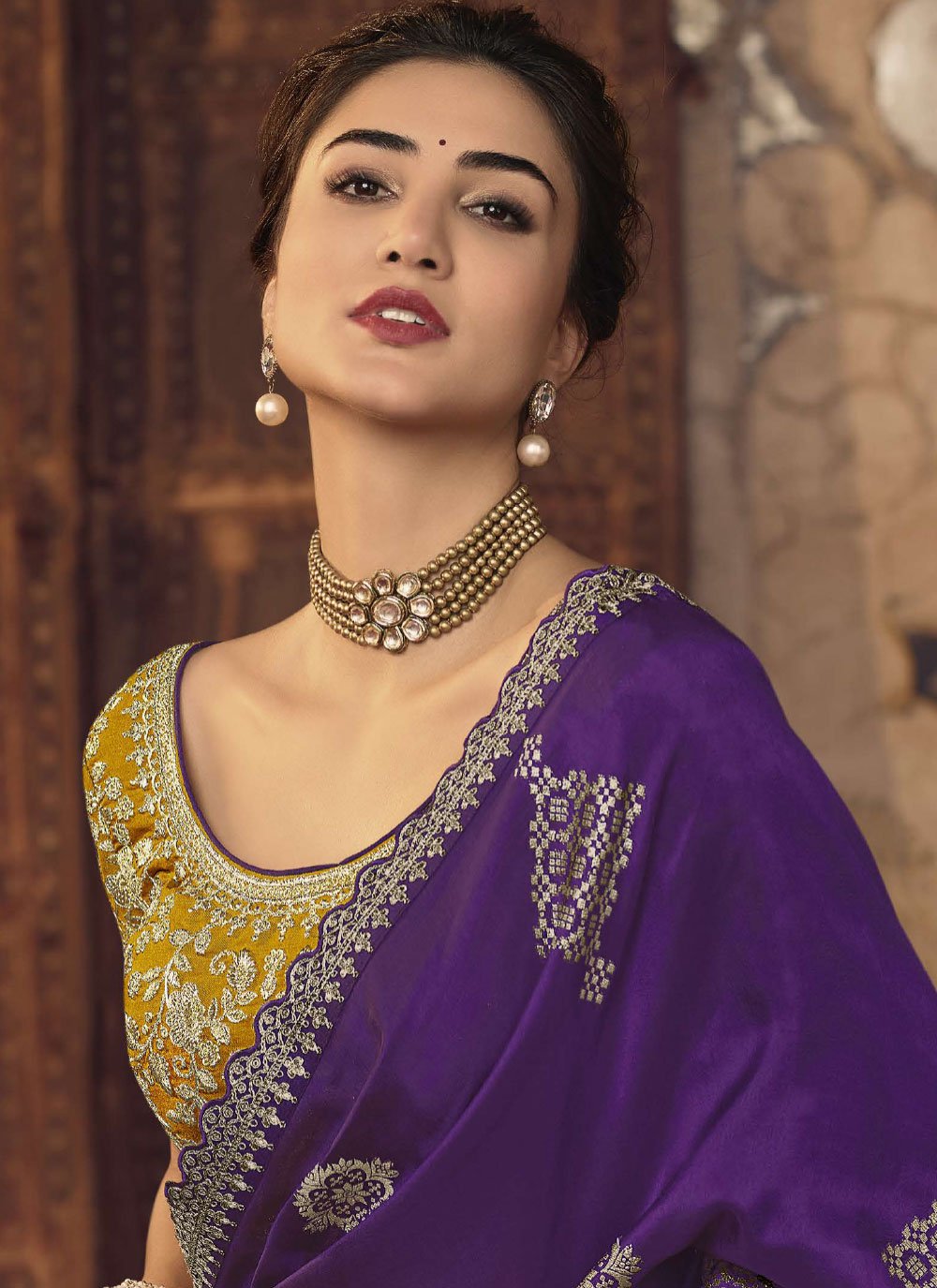 Classic Viscose Purple Embroidered Saree