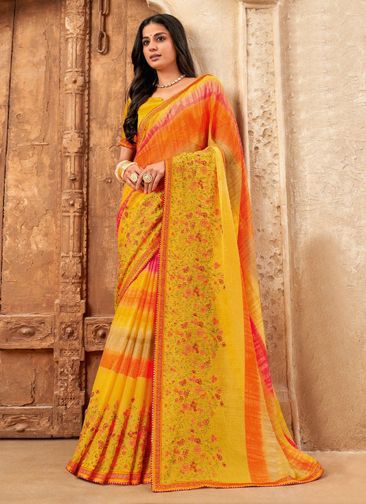 Classic Chiffon Multi Colour Fancy Work Saree