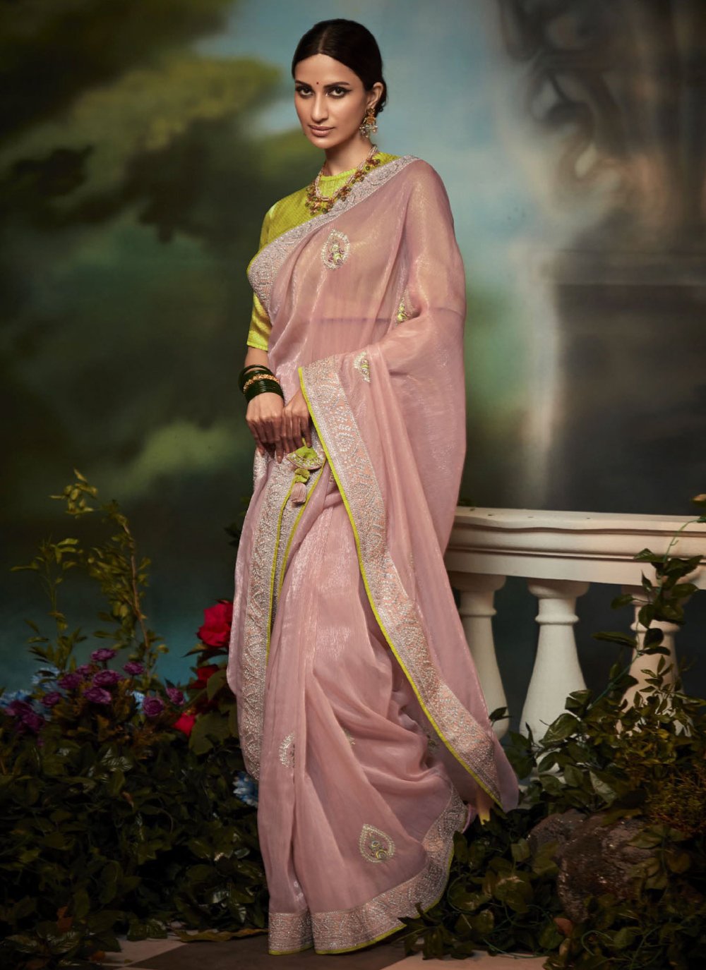 Trendy Saree Fancy Fabric Pink Fancy Work Saree