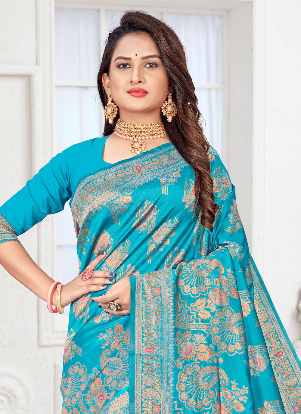 Classic Silk Aqua Blue Meenakari Saree