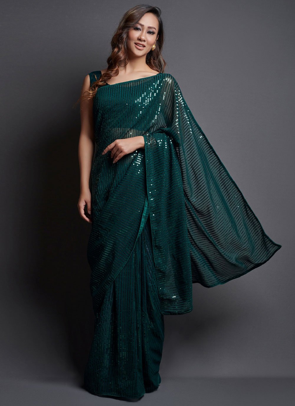 Classic Georgette Silk Green Embroidered Saree