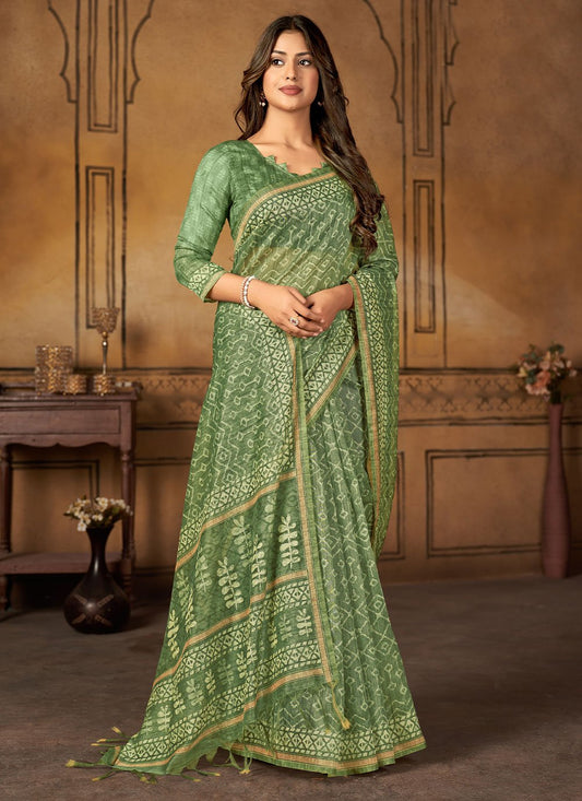 Classic Chanderi Silk Green Digital Print Saree