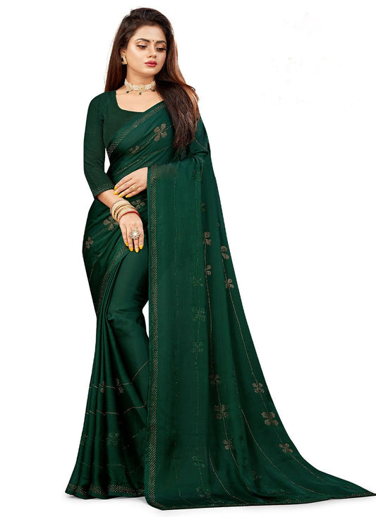 Classic Chiffon Satin Green Swarovski Saree