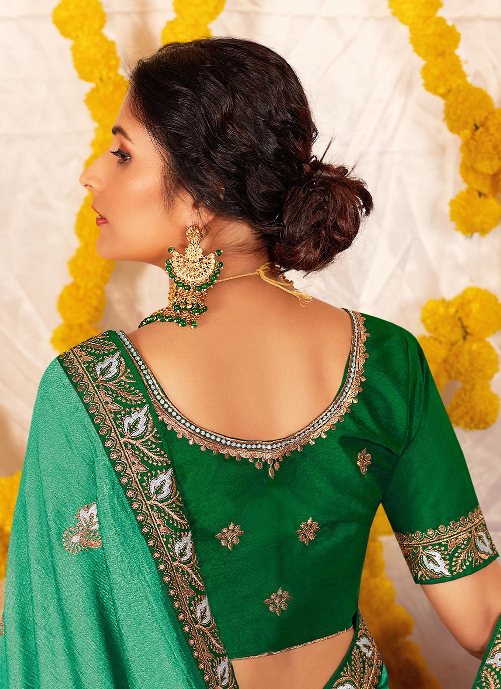 Classic Vichitra Silk Green Embroidered Saree