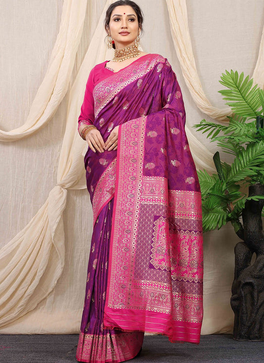 Classic Banarasi Silk Purple Jacquard Work Saree