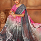 Classic Net Grey Digital Print Saree