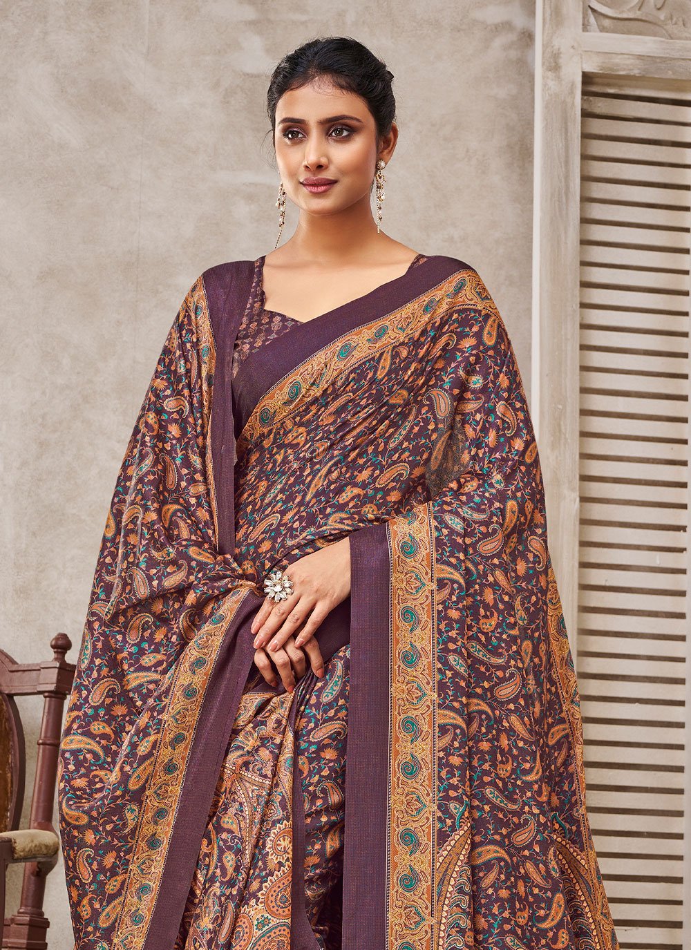 Classic Pashmina Purple Digital Print Saree