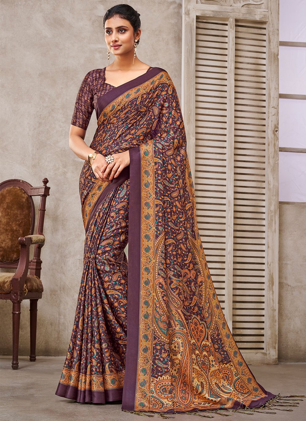 Classic Pashmina Purple Digital Print Saree