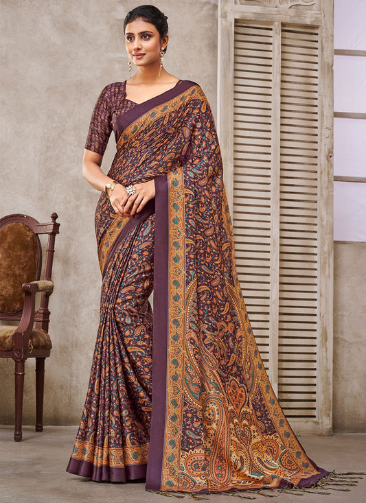 Classic Pashmina Purple Digital Print Saree