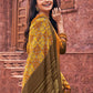 Classic Faux Crepe Mustard Print Saree