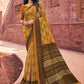Classic Faux Crepe Mustard Print Saree