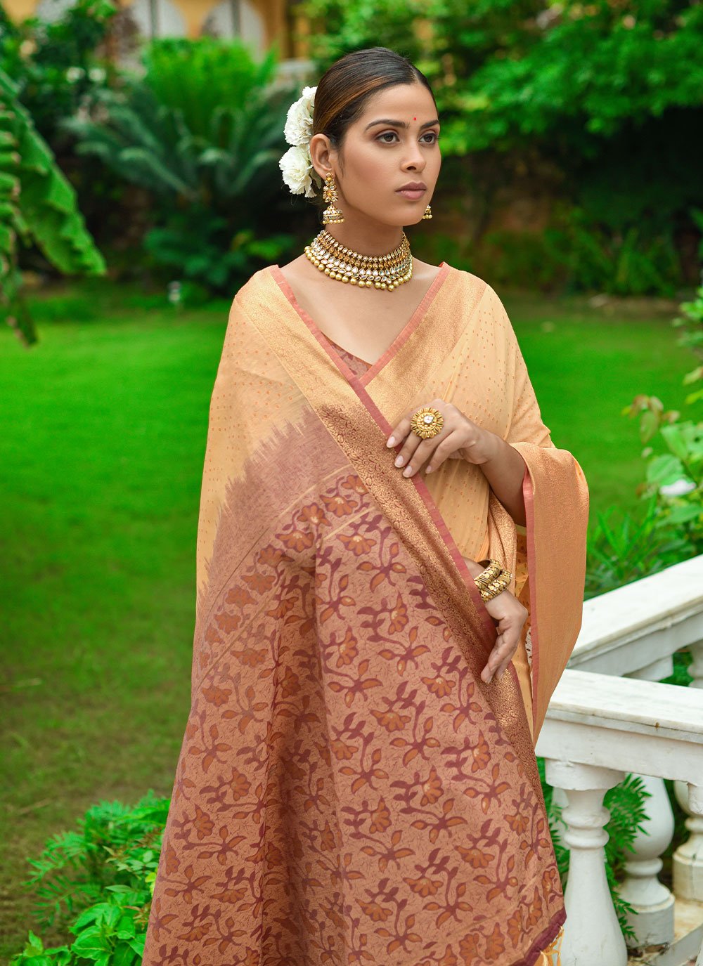 Classic Linen Orange Woven Saree