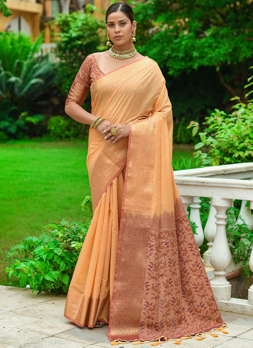 Classic Linen Orange Woven Saree