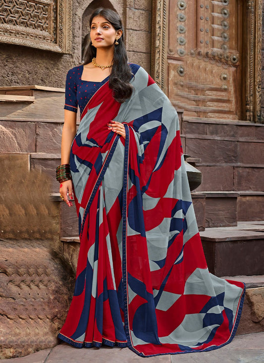 Classic Georgette Multi Colour Patch Border Saree