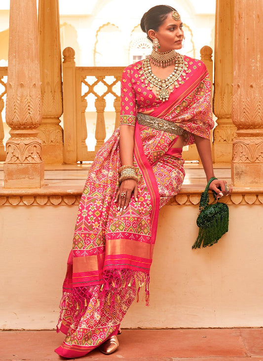 Classic Tussar Silk Pink Weaving Saree