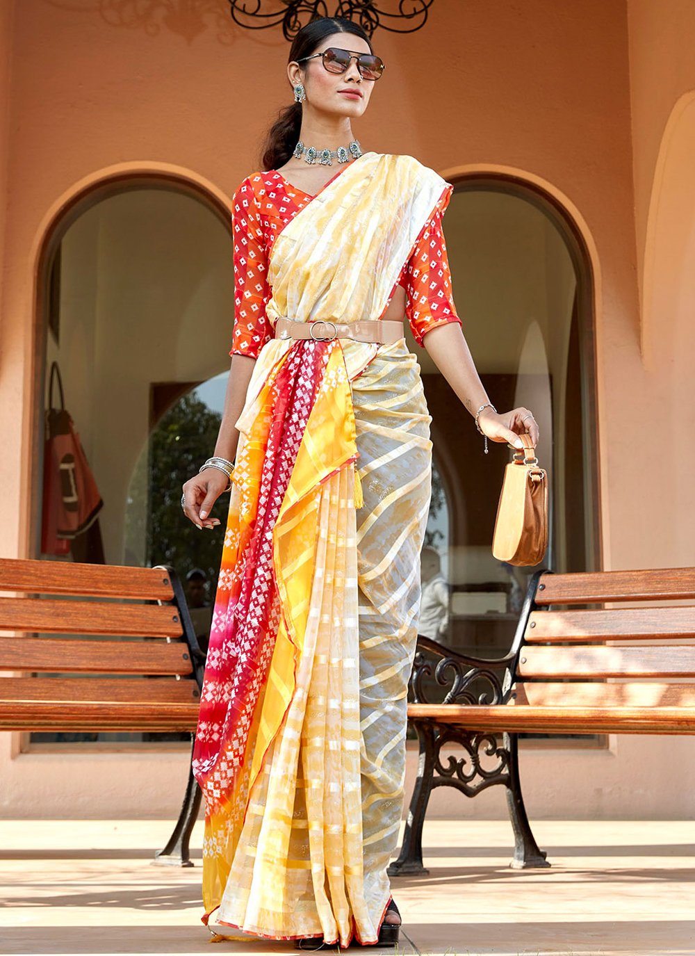 Classic Weight Less Multi Colour Embroidered Saree