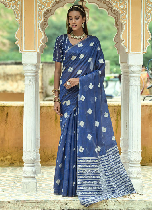 Classic Cotton Lucknowi Blue Weaving Saree