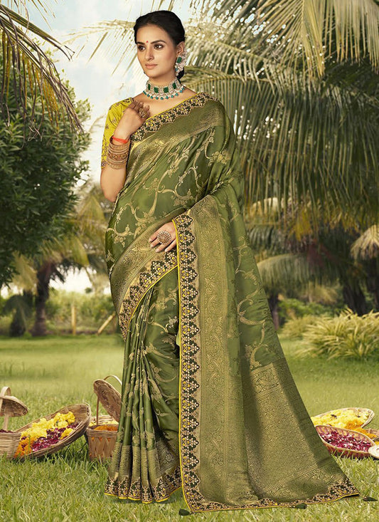 Classic Silk Green Patch Border Saree