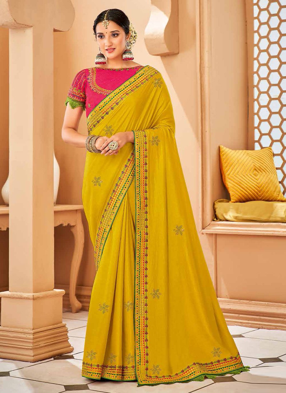 Classic Silk Mustard Patch Border Saree