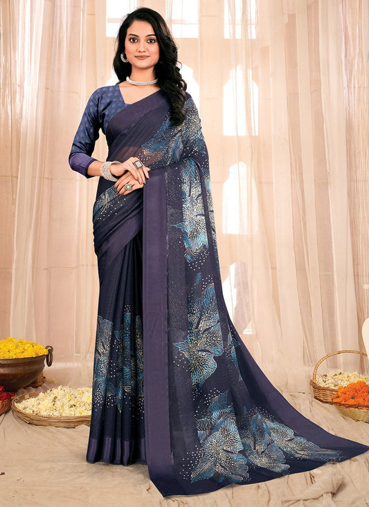 Classic Chiffon Black Fancy Work Saree