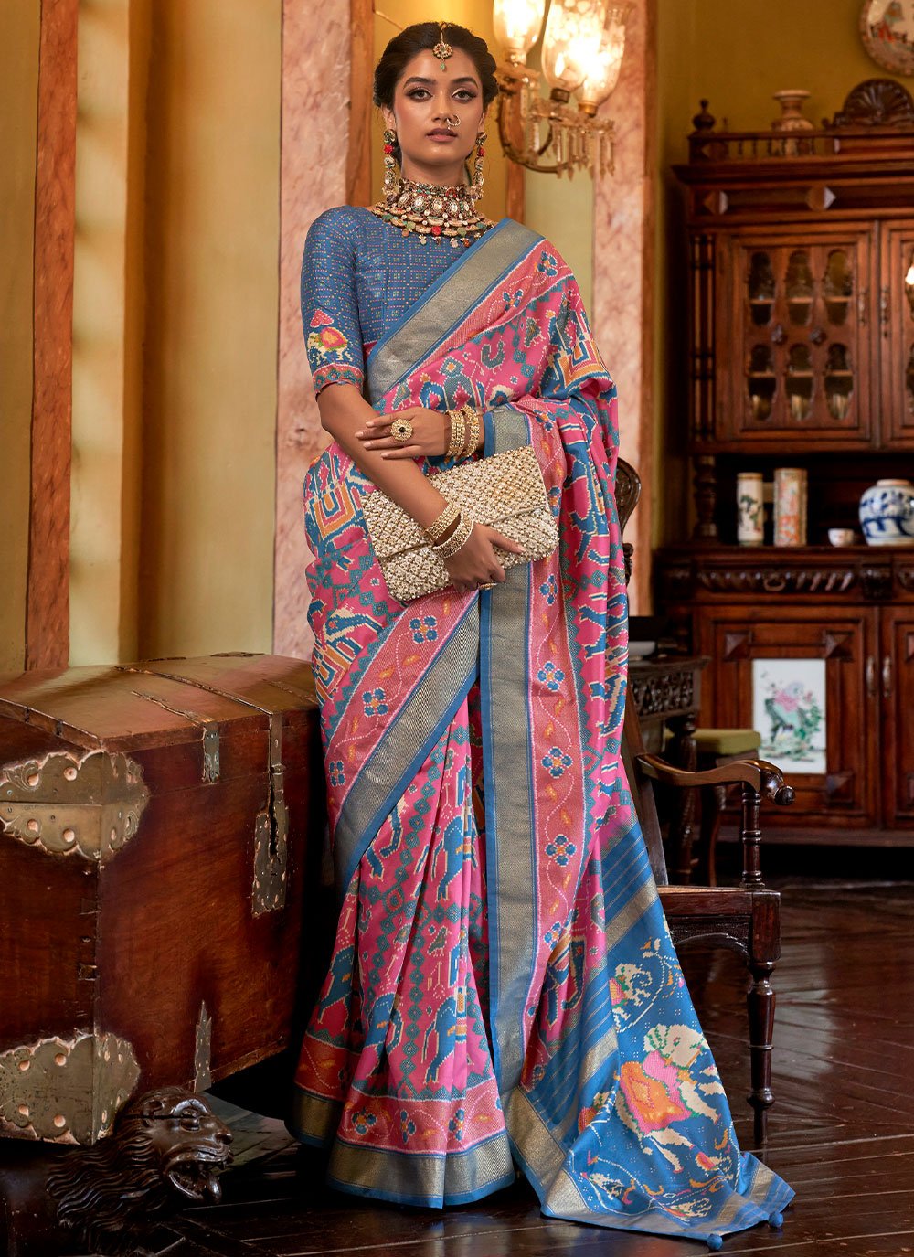 Classic Tussar Silk Pink Digital Print Saree