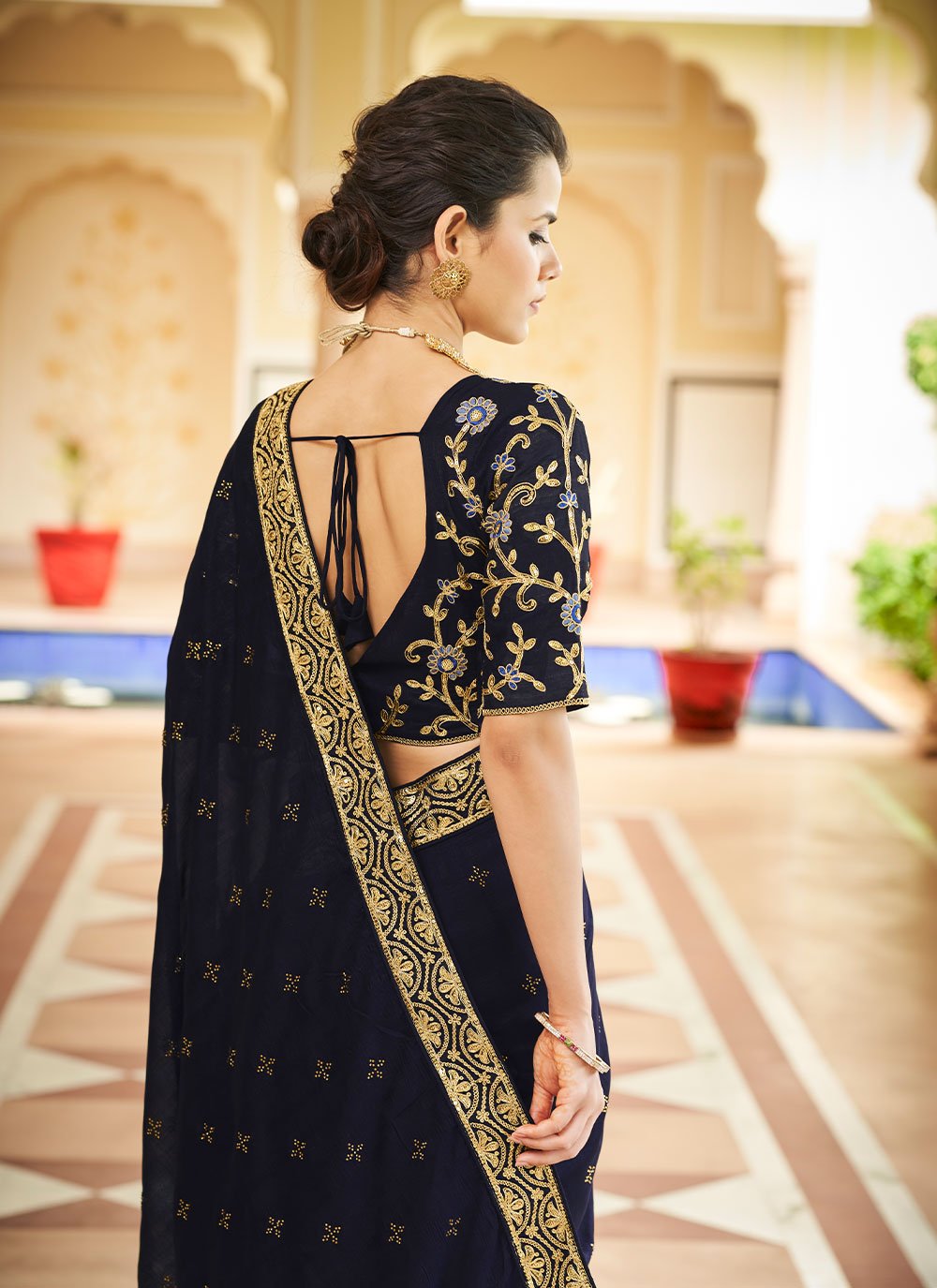 Classic Vichitra Silk Blue Dori Work Saree