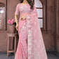 Classic Net Pink Embroidered Saree
