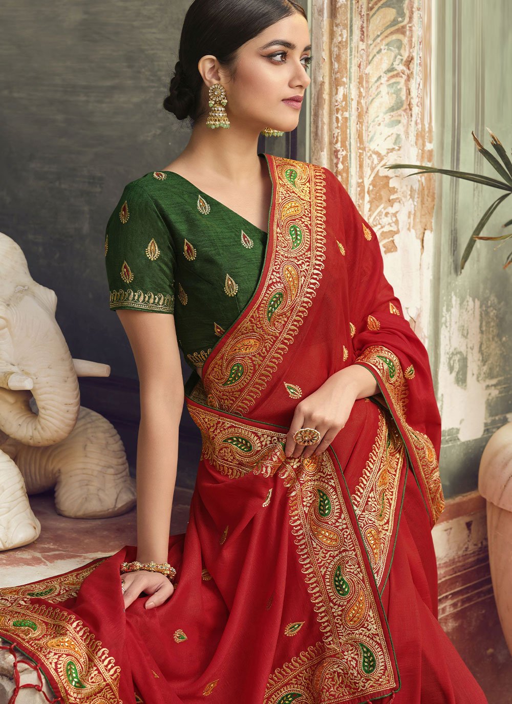 Trendy Saree Art Silk Red Embroidered Saree