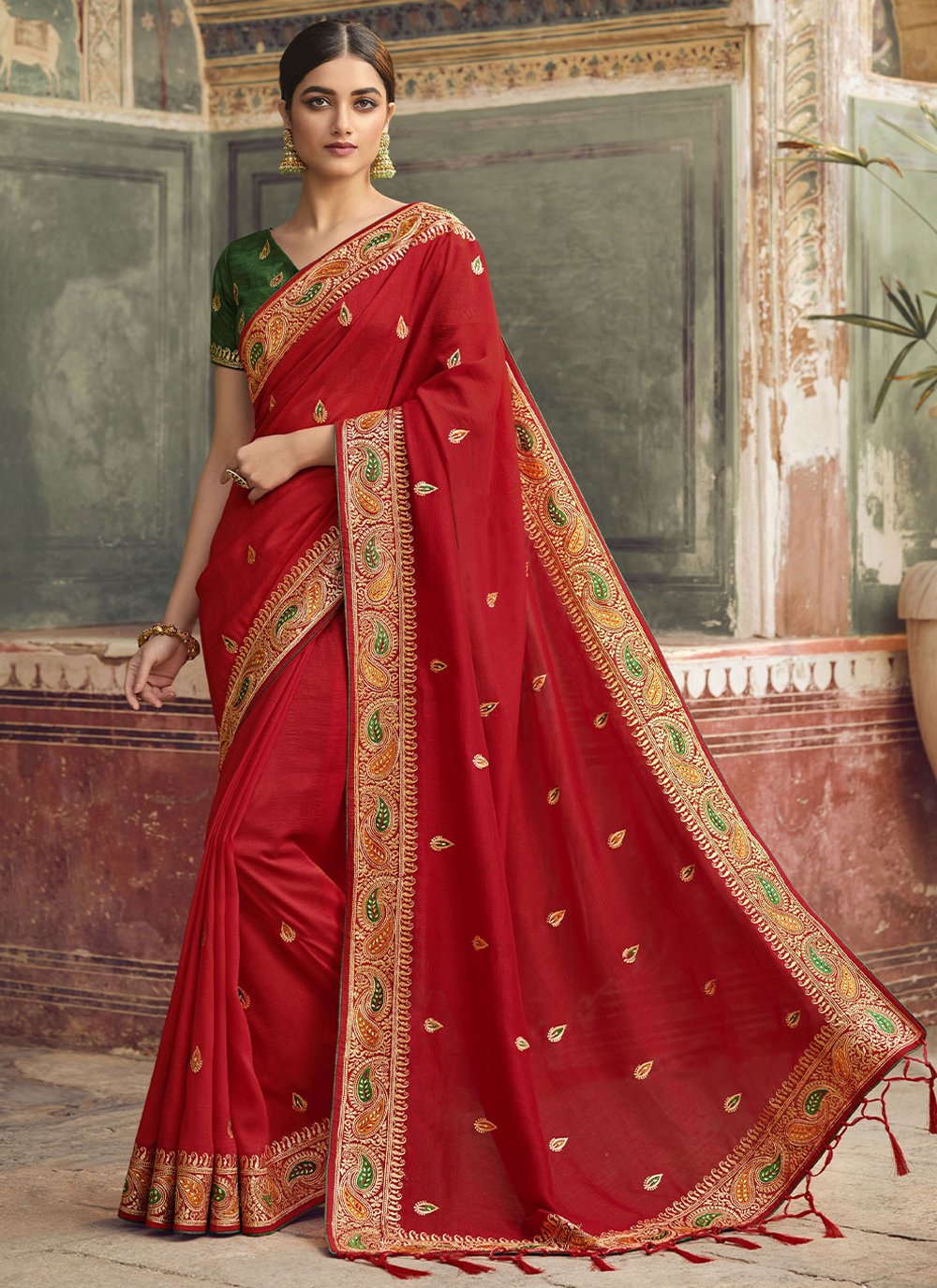 Trendy Saree Art Silk Red Embroidered Saree