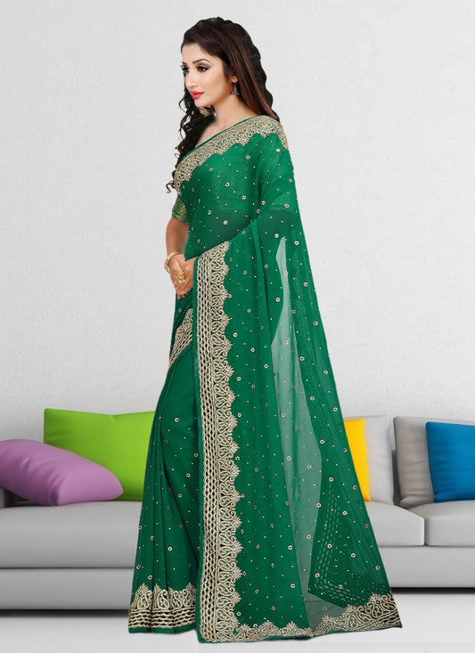 Classic Georgette Green Hand Work Saree