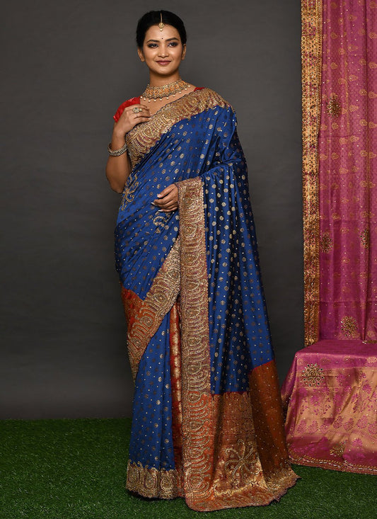 Classic Kanjivaram Silk Blue Hand Work Saree