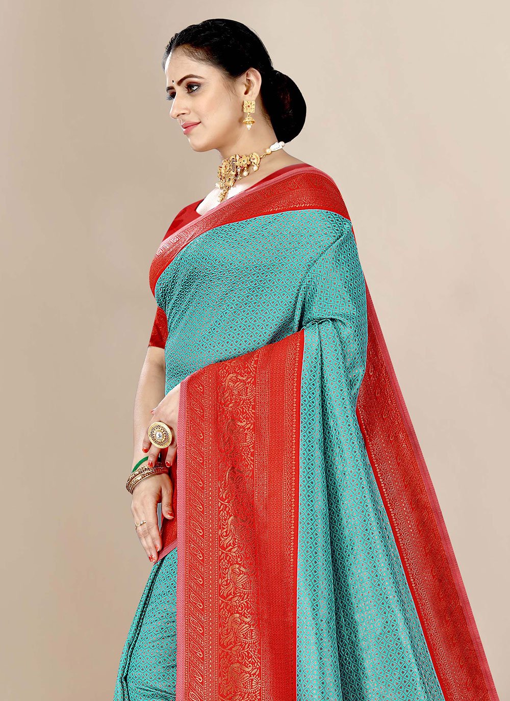 Trendy Saree Banarasi Silk Aqua Blue Jacquard Work Saree