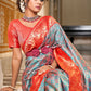 Trendy Saree Banarasi Silk Grey Orange Jacquard Work Saree