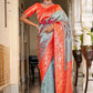 Trendy Saree Banarasi Silk Grey Orange Jacquard Work Saree