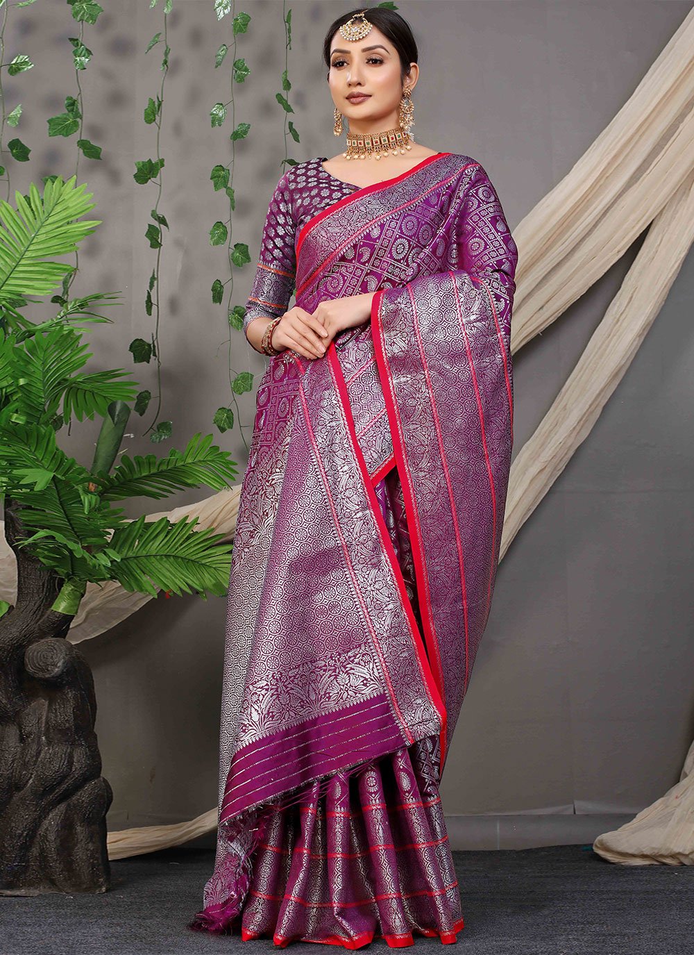 Classic Banarasi Silk Purple Jacquard Work Saree