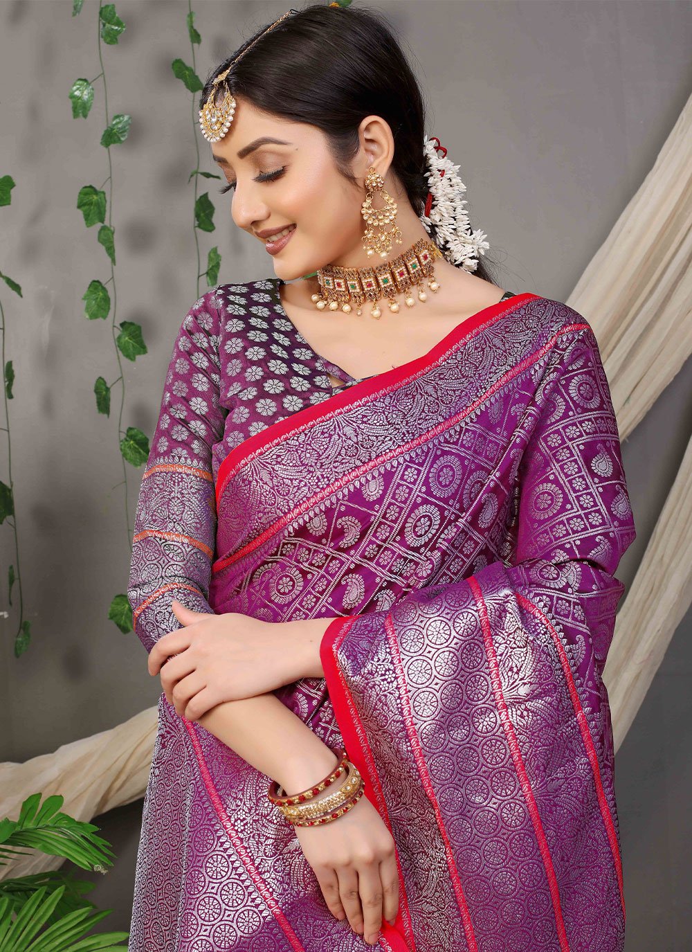 Classic Banarasi Silk Purple Jacquard Work Saree