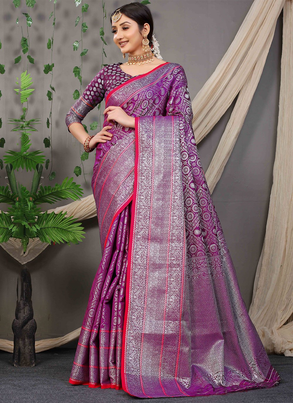 Classic Banarasi Silk Purple Jacquard Work Saree