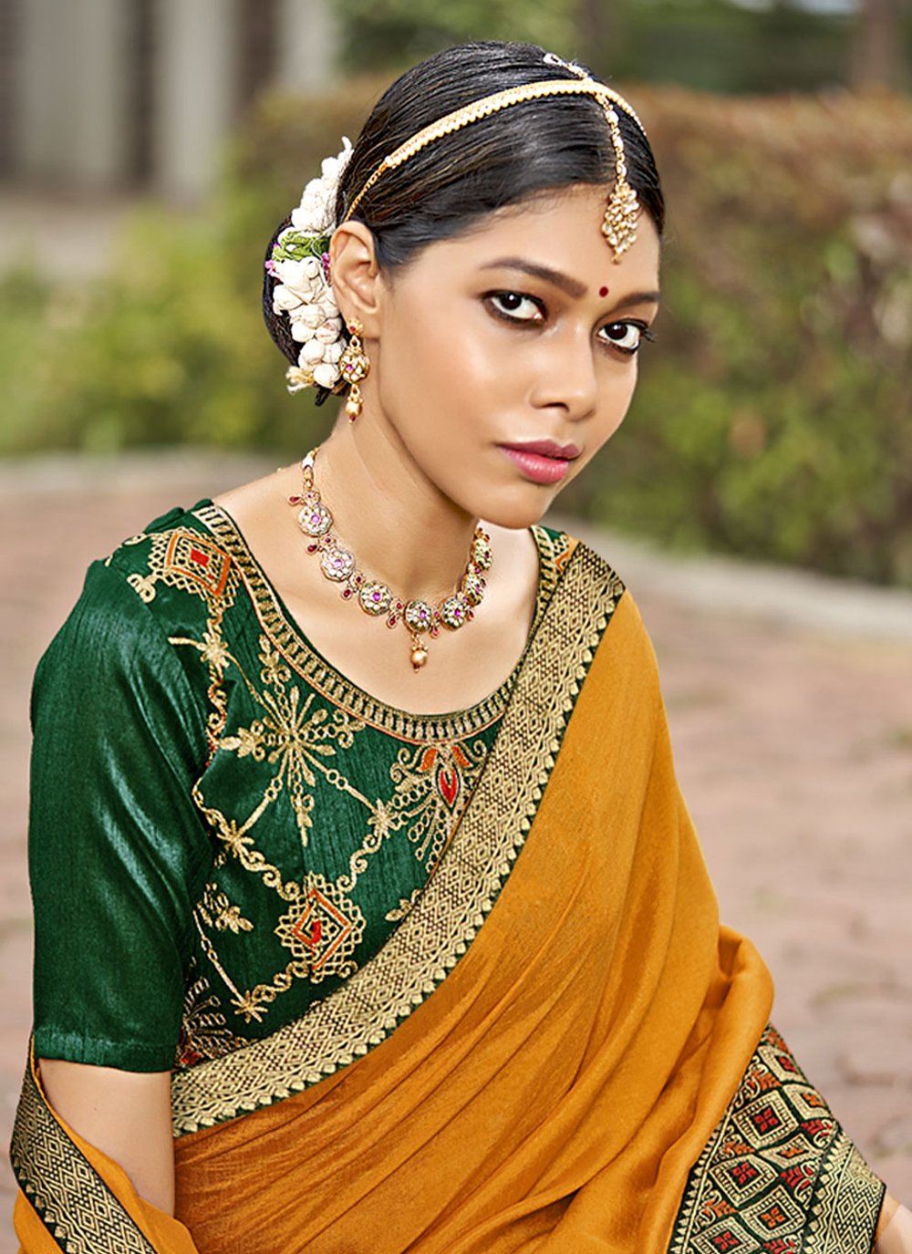 Trendy Saree Vichitra Silk Mustard Jacquard Work Saree