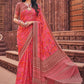Classic Faux Crepe Peach Print Saree
