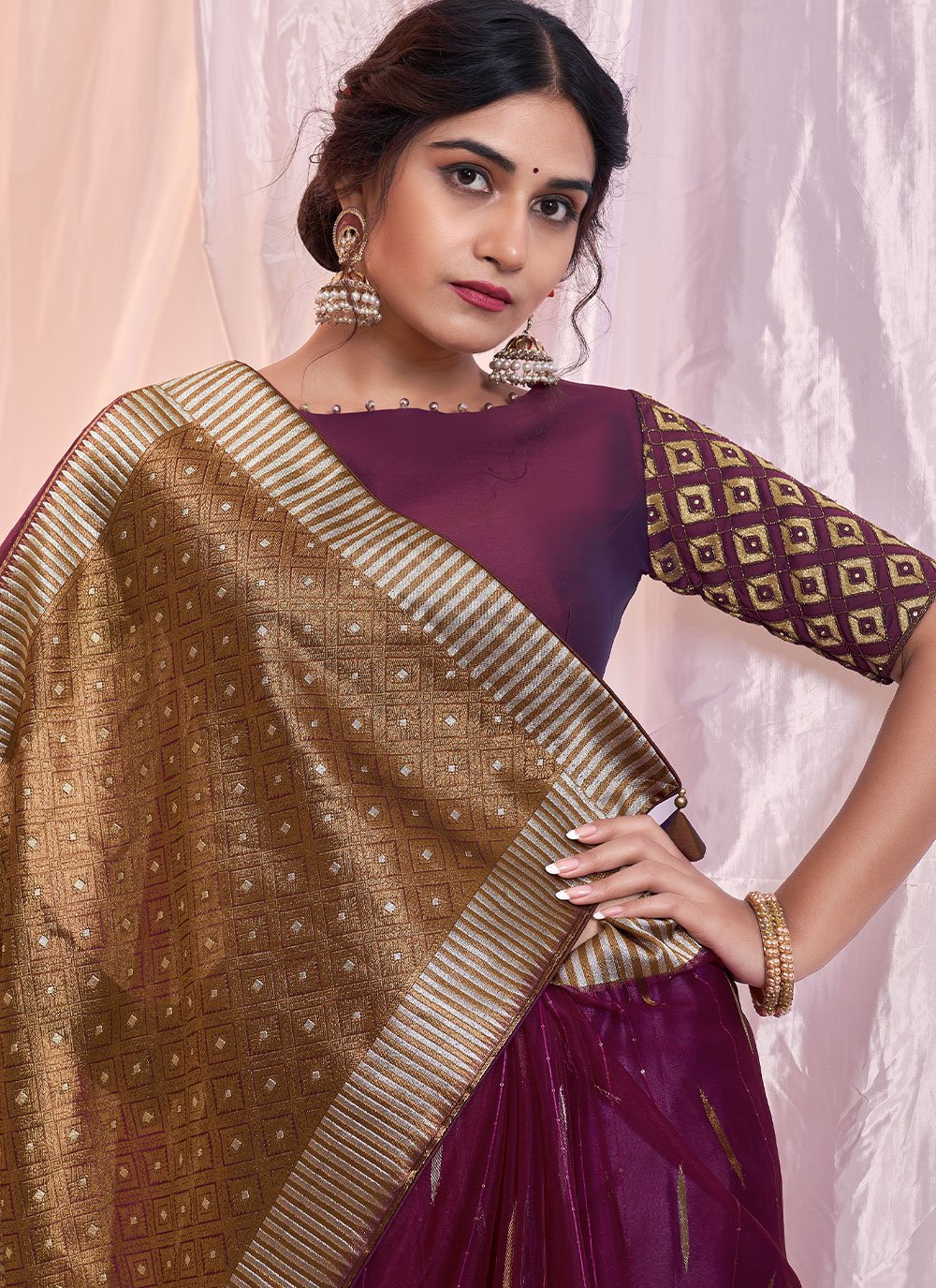 Trendy Saree Organza Silk Purple Print Saree