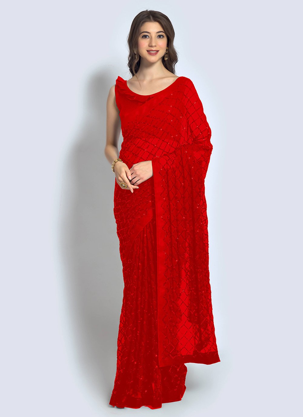 Trendy Saree Georgette Red Sequins Saree