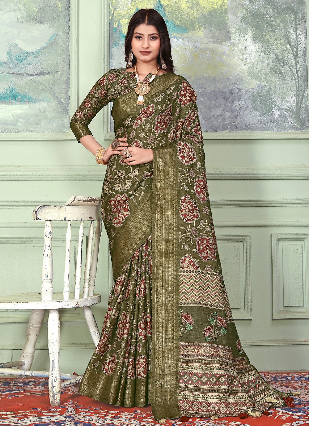 Classic Banarasi Silk Tussar Silk Green Weaving Saree