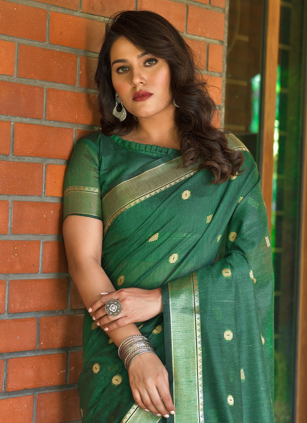 Classic Cotton Green Weaving Saree