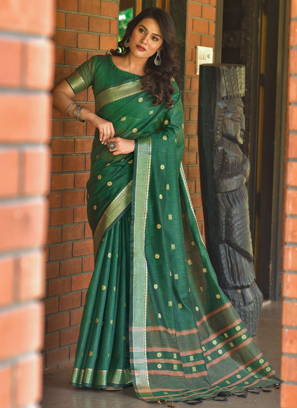 Classic Cotton Green Weaving Saree